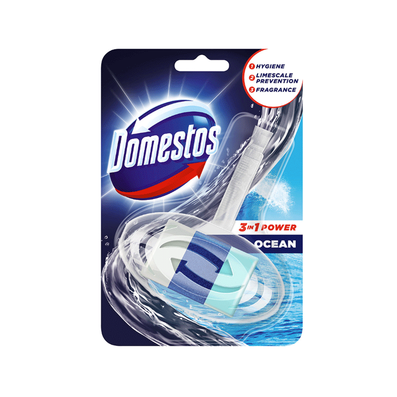 Domestos 3-in-1 Power Toilet Block – Ocean Fresh 35g | Limescale Prevention, Hygiene & Long-Lasting Freshness