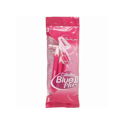 Gillette Venus Blue II Plus Women's Disposable Razors – 3 Pack | Twin Blades with Aloe & Baby Oil | Ultragrip Handle for Smooth Shaving