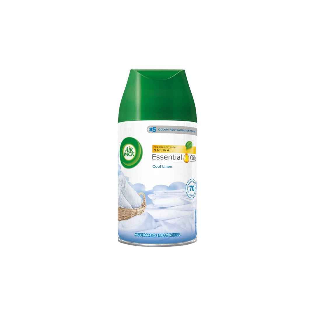 Air Wick Freshmatic Refill – Cool Linen | 250ml Automatic Air Freshener Spray | Crisp & Clean Scent for Home & Office