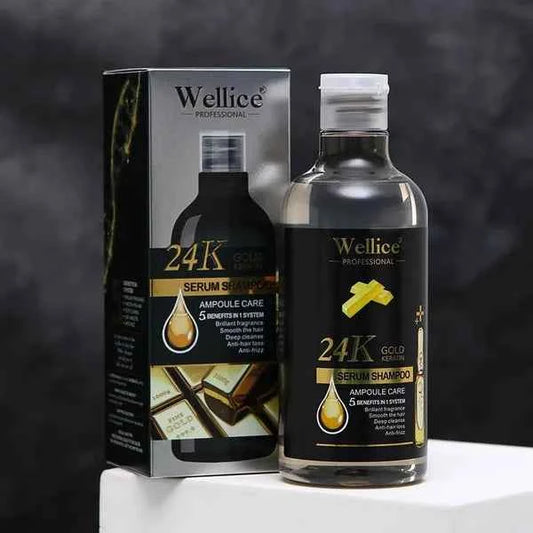 Wellice Professional 24K Gold Keratin Serum Shampoo – Strength & Shine Formula (500ml)