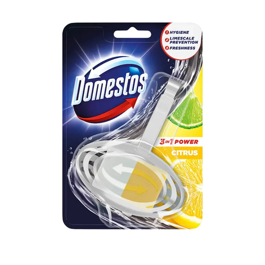 Domestos 3-in-1 Power Toilet Rim Block – Citrus 35g | Hygienic Clean, Limescale Prevention & Freshness