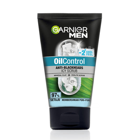 Garnier Men Oil Control Anti-Blackheads Brightening Icy Scrub 100ml - Ukbay | Made In Indonesia