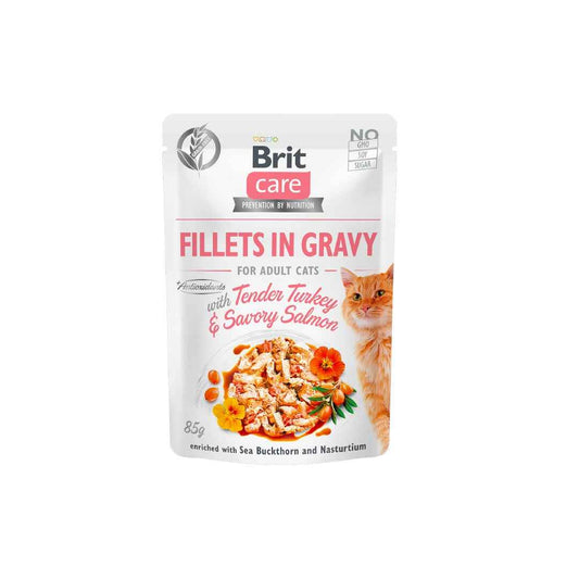 Brit Care - Fillets in Gravy - for Adult Cats - with Tender Turkey & Savory Salmon - 85g