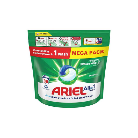 Ariel All-in-1 Pods Original – 38 Washes | Laundry Detergent Capsules | Outstanding Stain Removal in 1 Wash | Fast Dissolving, Cold & Short Wash Effective