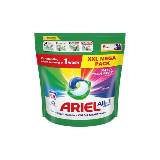 Ariel All-in-1 Colour Laundry Pods – 58 Wash XXL Mega Pack | Colour Protection Detergent Capsules | Fast Dissolving, Stain Removal in 1 Wash, Cold Wash Effective