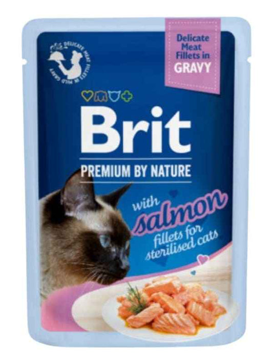 Brit Premium Cat Pouch – Salmon in Gravy for Sterilized Cats (85g)