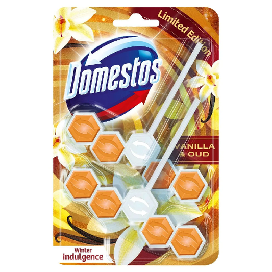 Domestos Toilet Rim Block Cleaner & Freshener – Vanilla & Oud Twin Pack (2 x 55g)